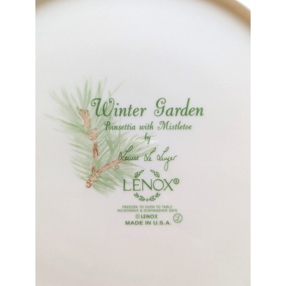 LENOX Winter Garden Poinsettia w/ Mistletoe Laurie Le Luyer 2 Dinner Plates $50 - Picture 5 of 8